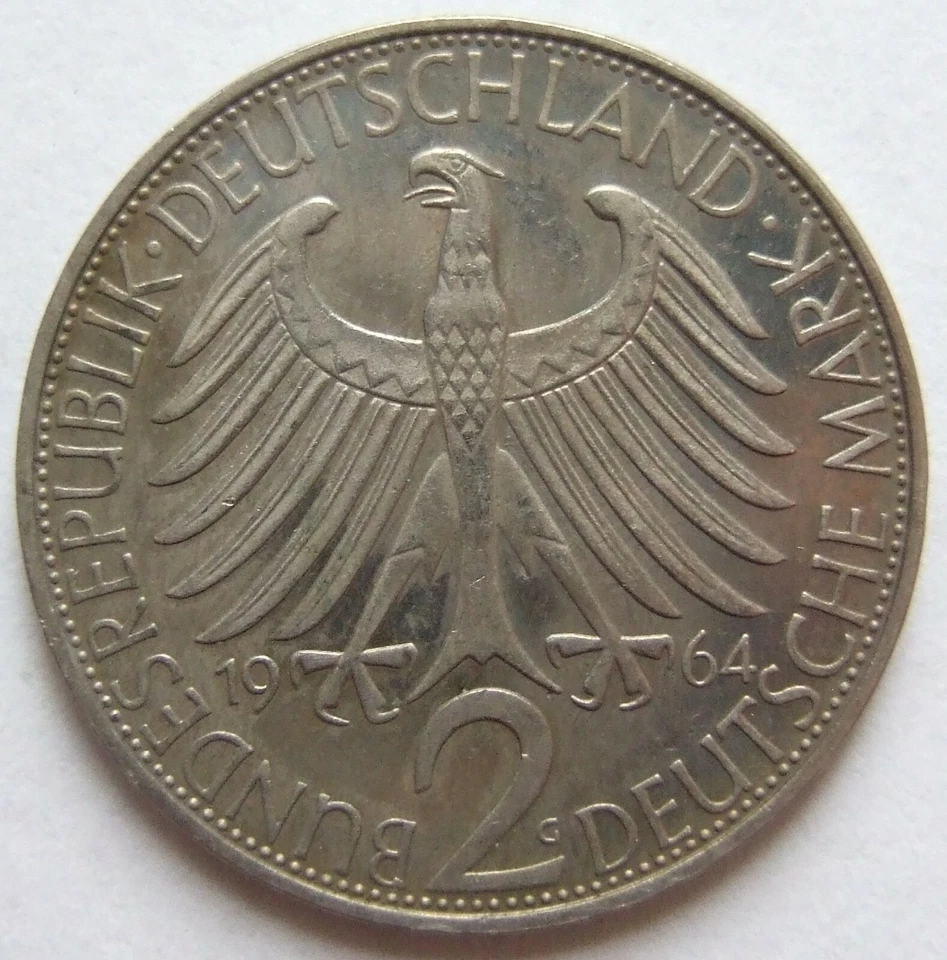 Coin FRG Max Planck 2 DM 1964 G in Uncirculated from Proof - Image 2 of 2