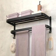 Black Towel Racks for Bathroom Towel Shelf with Double Towel Bars Lavatory Wa...