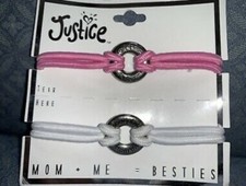 JUSTICE MOM ME BESTIES BRACELET SET PINK/WHITE STRETCH SUPER CUTE
