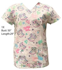 Women's Fashion Medical Nursing Scrub Tops Owlways Good Vibes 1X