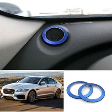 For Jaguar XF 2016-2020 Blue Alloy Dashboard L&R Speaker Sound Ring Trim 2PCS
