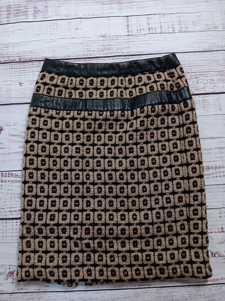 Saia ETCETERA Feminina 4 Marrom/Preto 100% Lã Malha Forrada Midi - Imagem 2 de 4