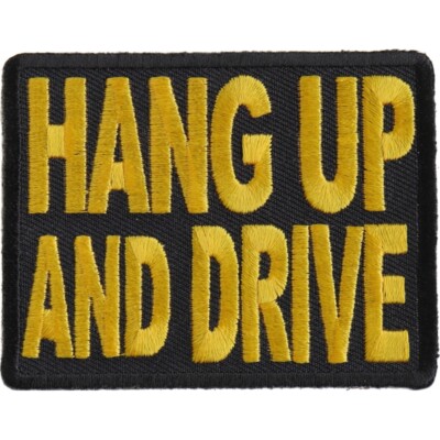 Patch (Iron-On or Sew-On), Hang Up and Drive Biker Patch Yellow Black, 3'' x 2.5''