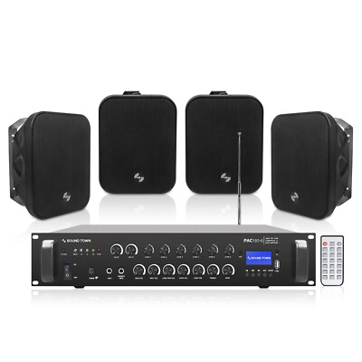 Sound Town 6-Zone 70V/100V Amp, 4 x Surface-Mount Speakers, Black(PAC180X4MS5B)