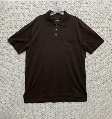 St. Johns Bay Polo Shirt Mens Medium Brown Short Sleeve Button 100 
