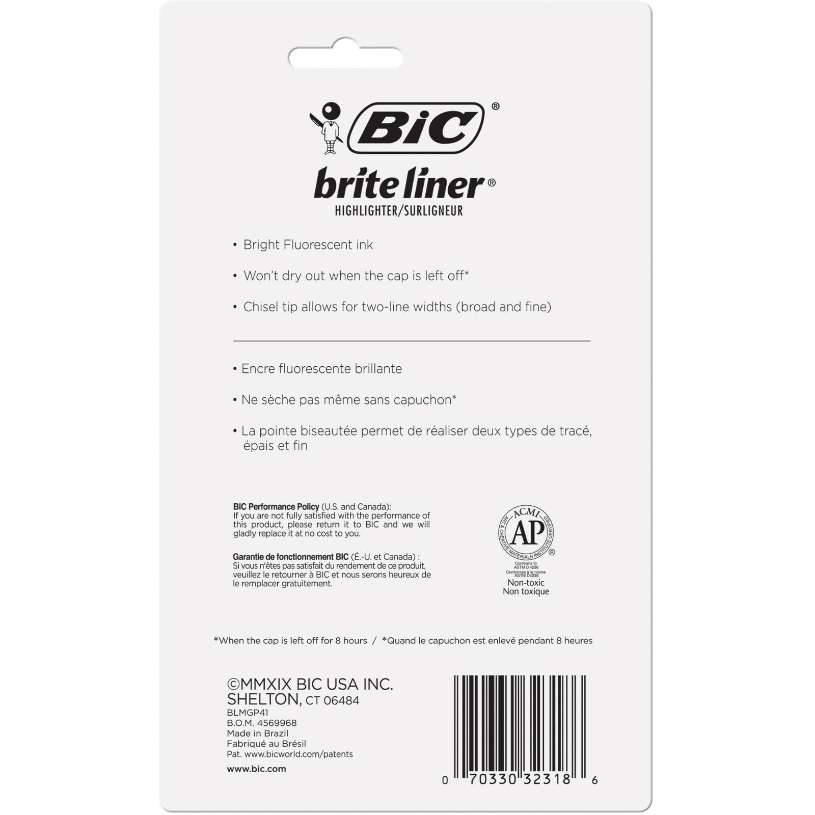 Bic Brita Liner XL Tank Highlighter Chisel Tip, Assorted Colors, 4 Count