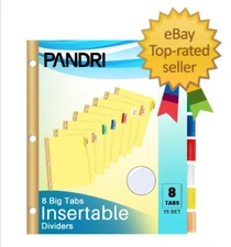 120 Pack Binder Index Dividers with 8 Insertable Multicolor Big Tabs, Letter Siz
