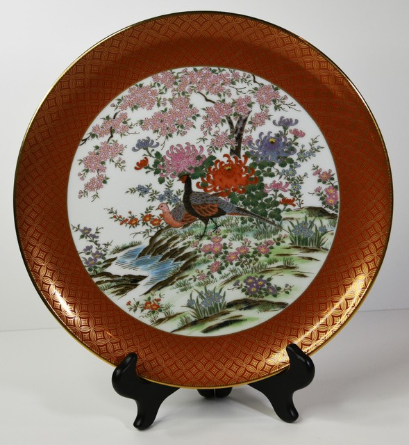 10" Vintage Hand Painted Toyo Asian Japanese Porcelain Plate Peacocks