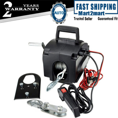 12V 300W Portable Electric Winch 2000LB Remote Towing Hitch Truck Trailer Boat