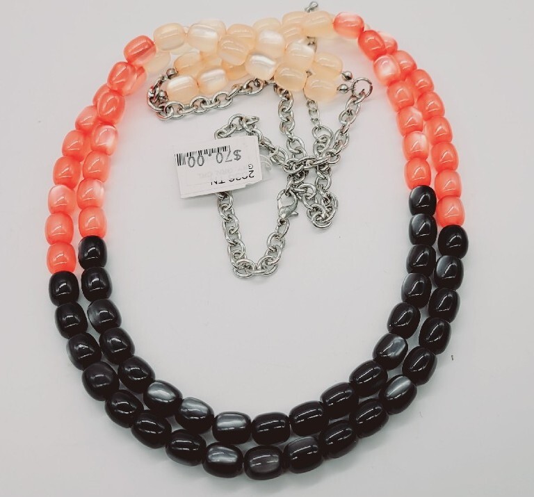 Vintage LONG Multi Strand PINK & Black Art Deco Necklace 39 in