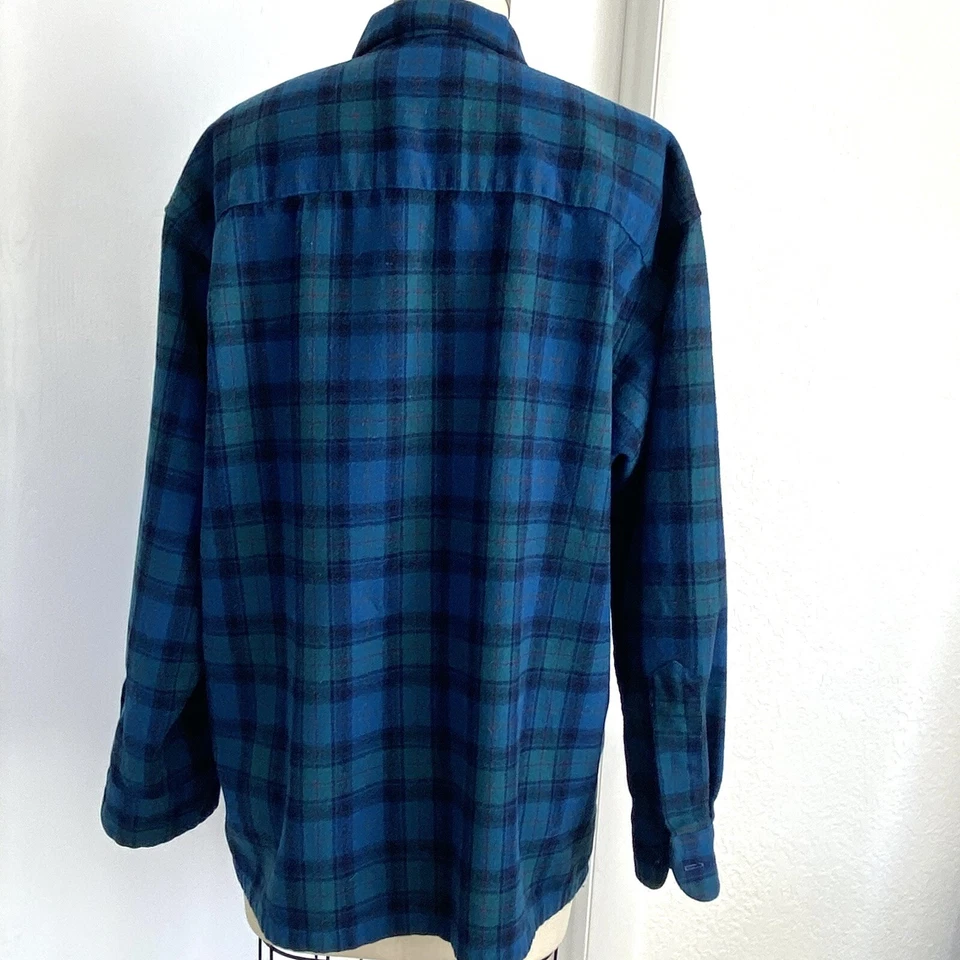 Camisa feminina Pendleton lã tábua flanela botão para cima tamanho M feita nos EUA xadrez azul - Imagem 3 de 4