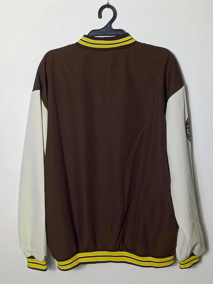Baseball Jacket Varsity Jacket College Long Sleeve Brown Retro Korean Style XL - Image 2 of 4