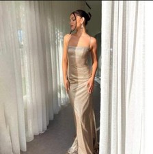 Women's Sexy Glitter Spaghetti Straps Open Back Hip Evening Mermaid Dress 4847 