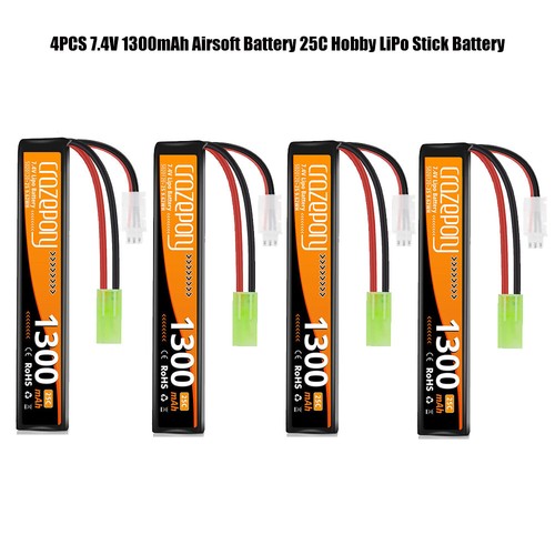7.4V Rechargeable 2S LiPo 1300mAh 25C Stick Battery Mini Tamiya Airsoft Battery - Picture 12 of 13