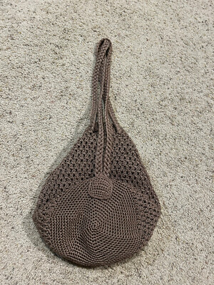 THE SAK Crochet Drawstring Bucket Backpack Slingback BOHO Bag Purse BRONZE F23 The Sak Crochet Beige Boho Bag | Crochet Shoulder Bag | the  main image 4