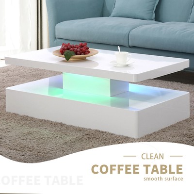 Unique Coffee Table Vintage Square High Gloss White Wood Living