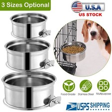 Hang-on Crate Dog Birds Bowl Pets Detachable Food Water Feeder Stainless Steel