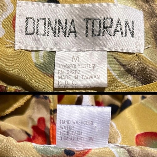 Abito midi donna toran vintage anni 80 stampa oliva vita fumè giallo verde floreale - Foto 6 di 7