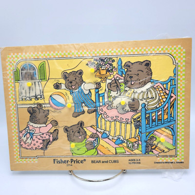 Fisher Price Bear Cubs Wooden Peg Puzzle 2714 1984 Mama Baby Wood Preschool