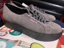 Women's Superga Grey Leather Platform Suede Trainers UK 5.5 EU 39,full price £75