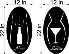 NEW DIECUT PLEXIGLASS SIGNS MEN LADIES COCKTAIL BEER BAR RESTROOMS WHITE TEXT
