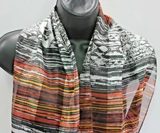 Womens Scarf Neck Wrap Orange Copper Black Geometric 