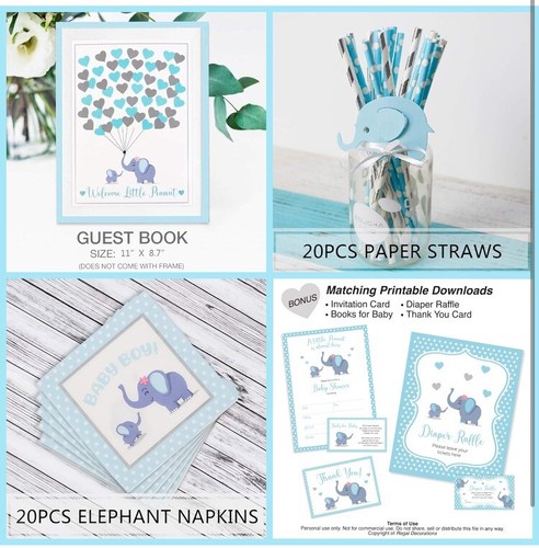 Elephant NEW 178 pcs. Baby Shower Party Decorations Kit - ITS A BOY - Sealed - Picture 3 of 6