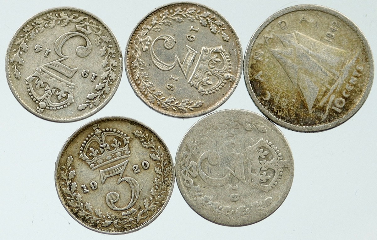Lot of 5 Silver WORLD COINS Authentic Collection Vintage