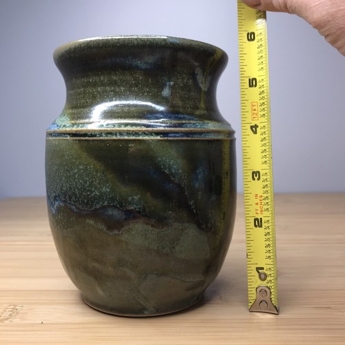 6"" signierte ""Hedberg"" Radgeworfene Vase blau grün - Bild 8 von 8