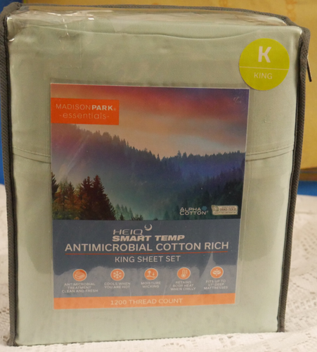 JUEGO DE SÁBANAS RICH KING ALGODÓN ANTIMICROBIANO NUEVO EN PAQUETE MADISON PARK SMART TEMP 1200 TC - Imagen 2 de 7