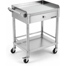 Stainless Steel Utility Cart with Wheels  Drawer, 2/3-Tier Rolling Utility Cart