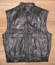 Men's Leather Vest / Outdoor Vest / Sleeveless Leather Jacket In Black Size 54