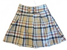 Girls Size 7 Plaid Pleated Skirt Preppy Y2K Beige Brown Fall