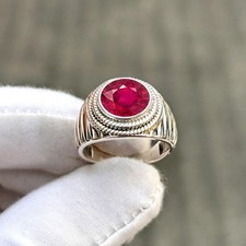 925 Sterling Silver Round Ruby Men s Stylish Statement Ring Bohemian Jewelry