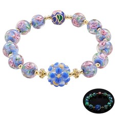 Glow in The Dark Beaded Bracelets - Blue Firefly Beads Stretch Bracelet for Wome