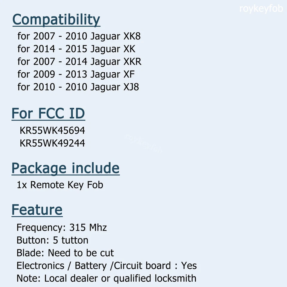 Llavero remoto inteligente de 315 MHz PCF7953A chip para Jaguar XF XFR XK XKR KR55WK49244 Foto 2 de 4