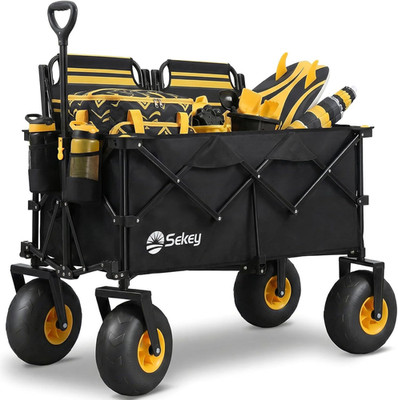 Sekey Beach Wagon, 9in Sand Wheels, 600lb Foldable Cart, 200L Capacity