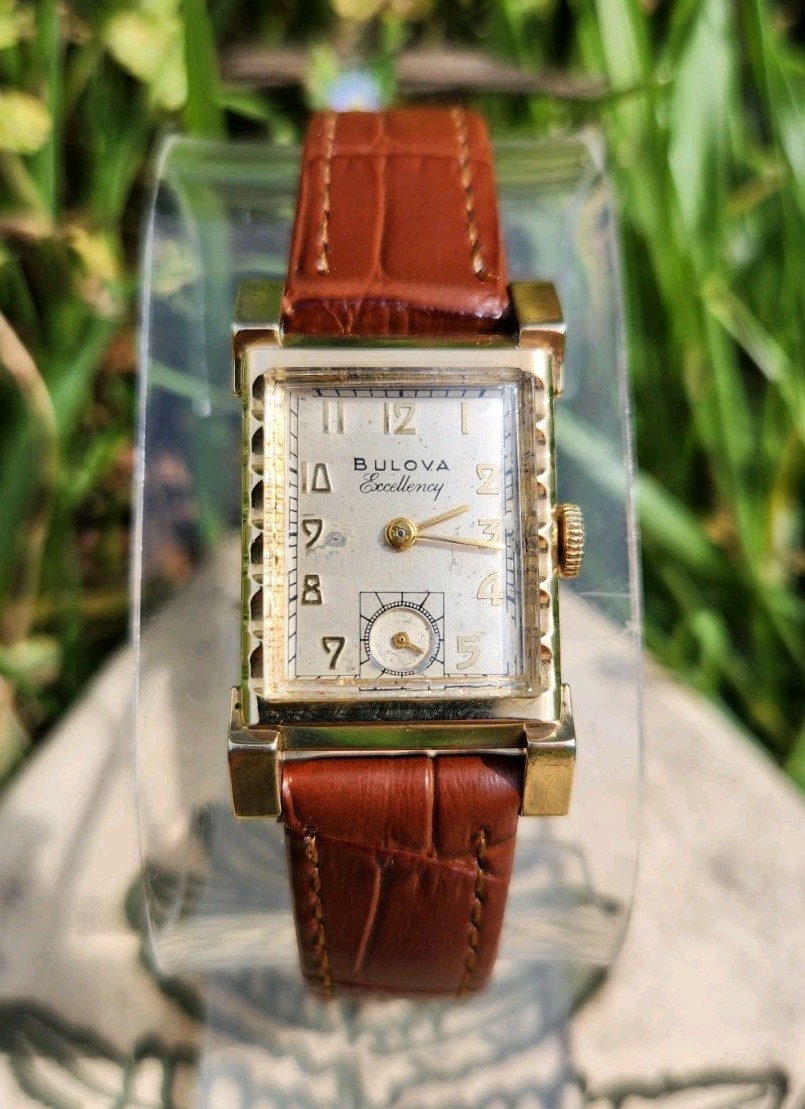 Vtg 1949 Bulova Excellency *SERVICED* Men's 23mm Tank Watch 7AA