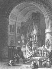 GOTHIC CATHEDRAL CHURCH ALTAR CATHOLIC MONKS HIGH MASS, 1836 Art Print Engraving