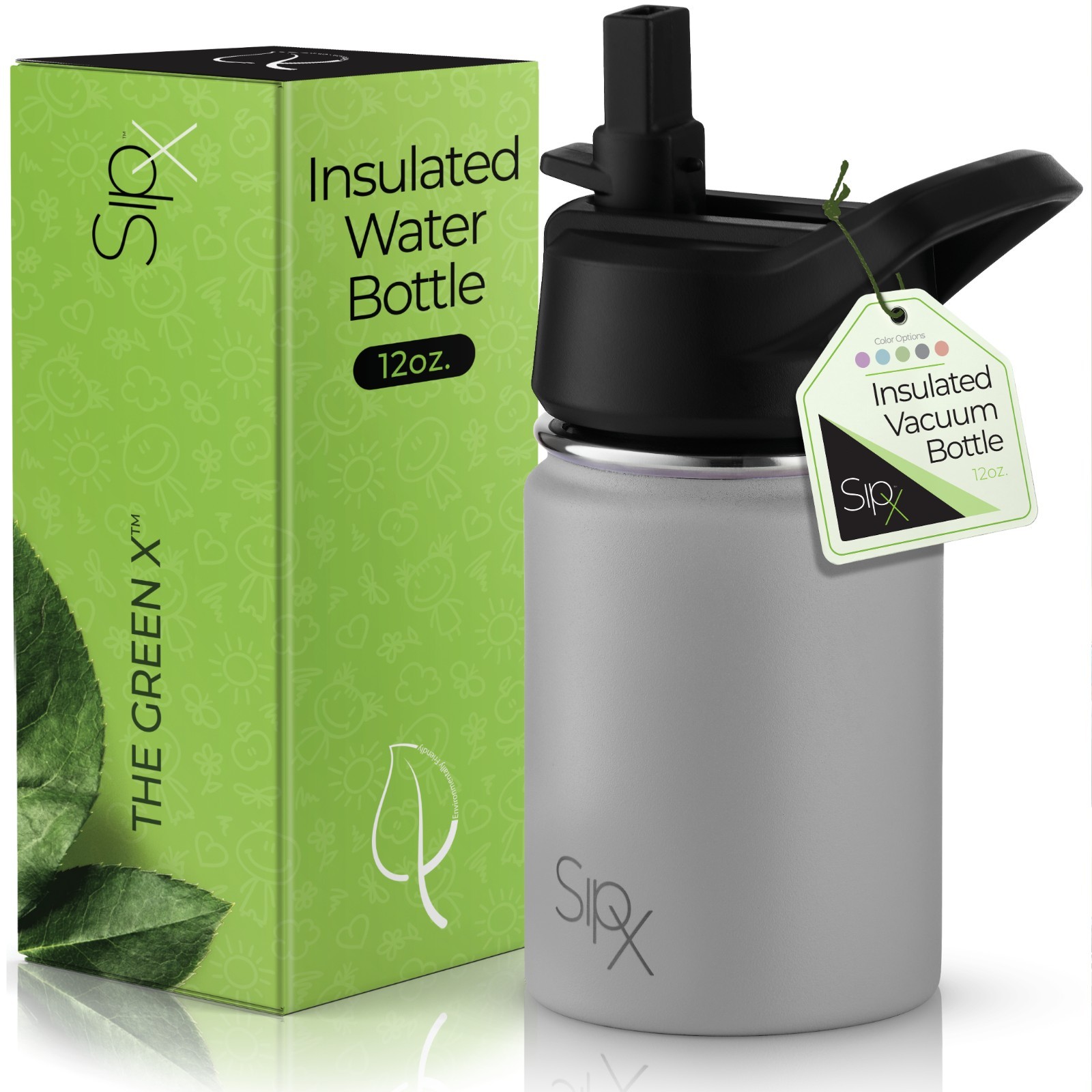 SIPX&trade; Vacuum Bottle Stainless Steel With Straw lid 12 OZ.