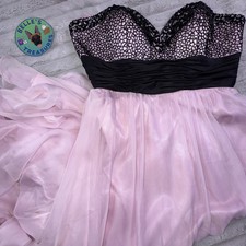 Blush Prom Dress 14 Pink Black Beaded Sweetheart Neckline Bubble Hem Gown Whimsi