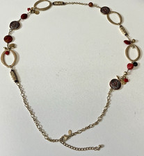 Chicos Gold Metallic Belt Chain Red Black Medallion Up To 40