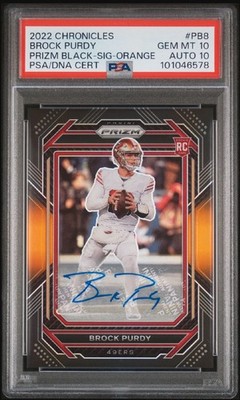 2022 PANINI CHRONICLES PRIZM BLACK BROCK PURDY  #PB8 SIGNATURE-ORANGE /25 RC 