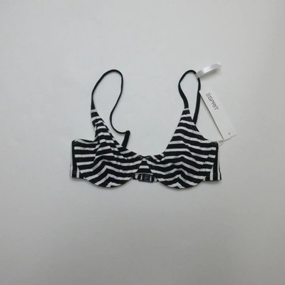 Esprit Womens Bikini Top 32D Black White Striped Underwire Swimwear Beach New