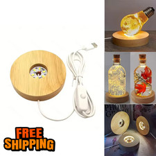 Wood LED Display Base USB Night Light Stand Lamp Holder