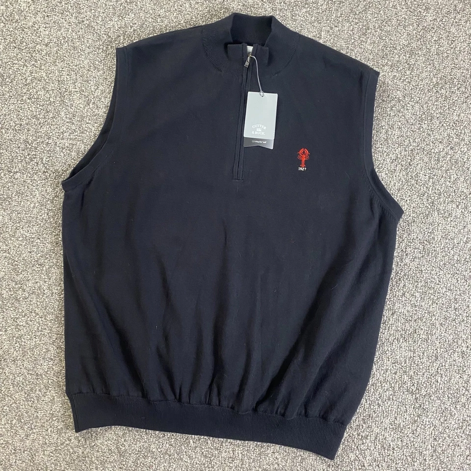 Cutter & Buck Jacket Mens XXL Black WindTec Vest 1/4 Zip Mock Neck Golf Logo - Image 2 of 4