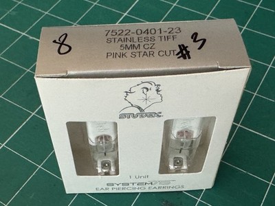 Studex SYSTEM75 STAINLESS TIFF 5MM CZ PINK STAR CUT 7522-0401-23