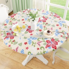 Butterfly Round Vinyl Tablecloth Waterproof Elastic Edge Flannel Backing 36-44"