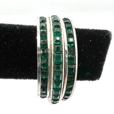 Vtg Sterling Multi-Band Ring W/Green Faceted Stones-Repurposed Artisan Statement