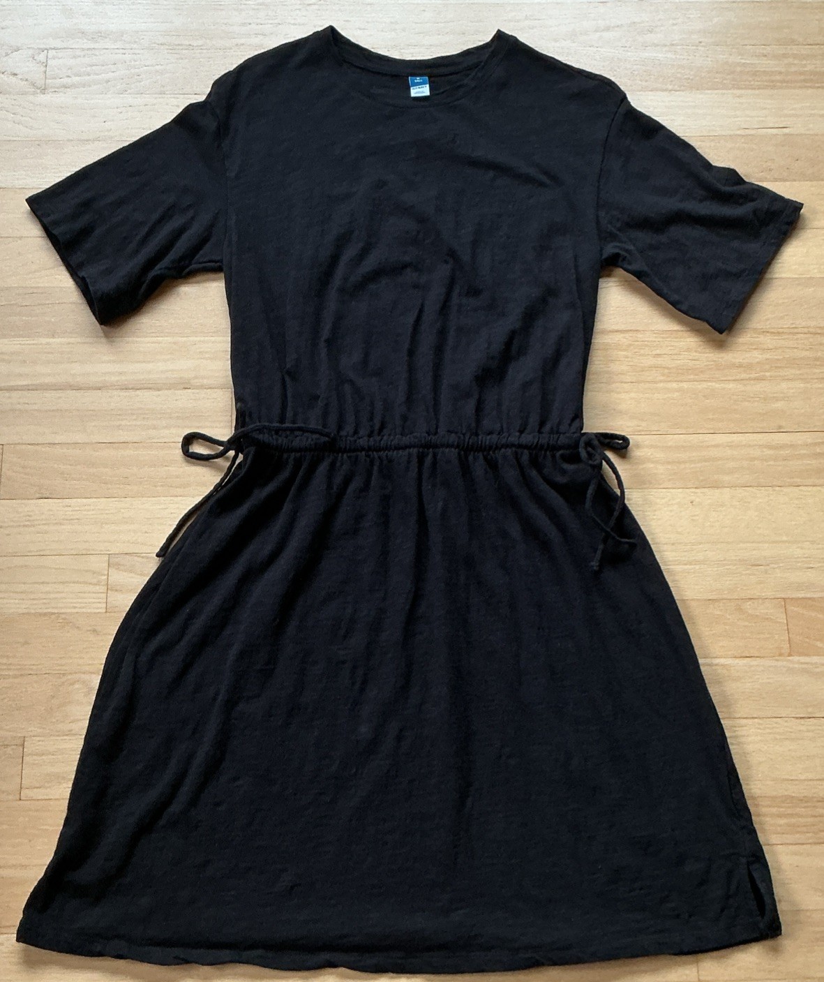 Old Navy Women’s Medium TALL  T-Shirt Dress Cinched Waist Black Cotton